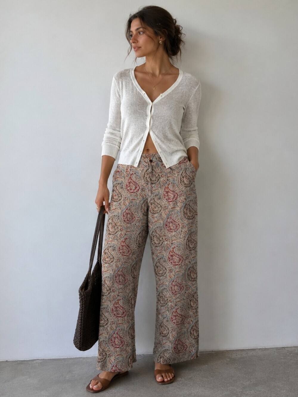 Lauren Ralph Lauren Linen Cotton Blend Women's Trousers Sz 8 Paisley Print Boho